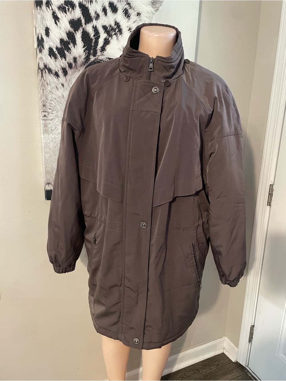 Vintage London Fog Brown all weather parka jacket coat snap zip close warm Large